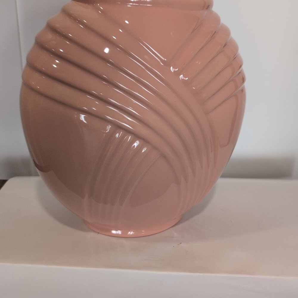 Vintage Post Art Deco Rose Salmon Light Mauve 12" Tall Ceramic Vase - Picture 4 of 8